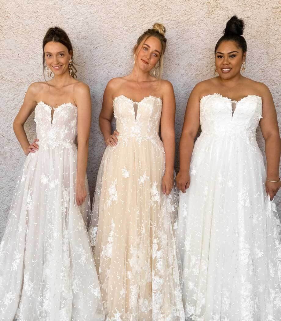Photos of 3 real brides wearing white and ivory dresses  - desktop version