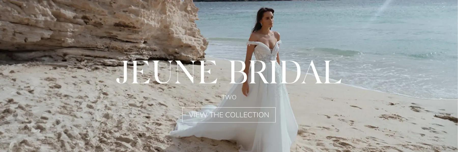 Model wearing Jeune Bridal gown