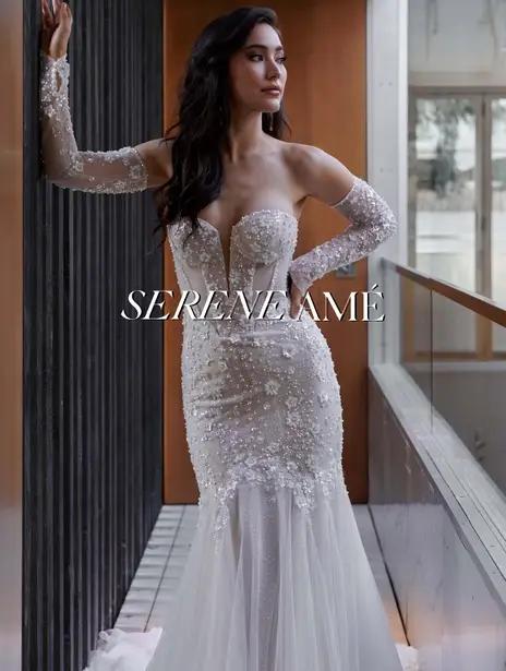 Model wearing Serene Ame bridal dress