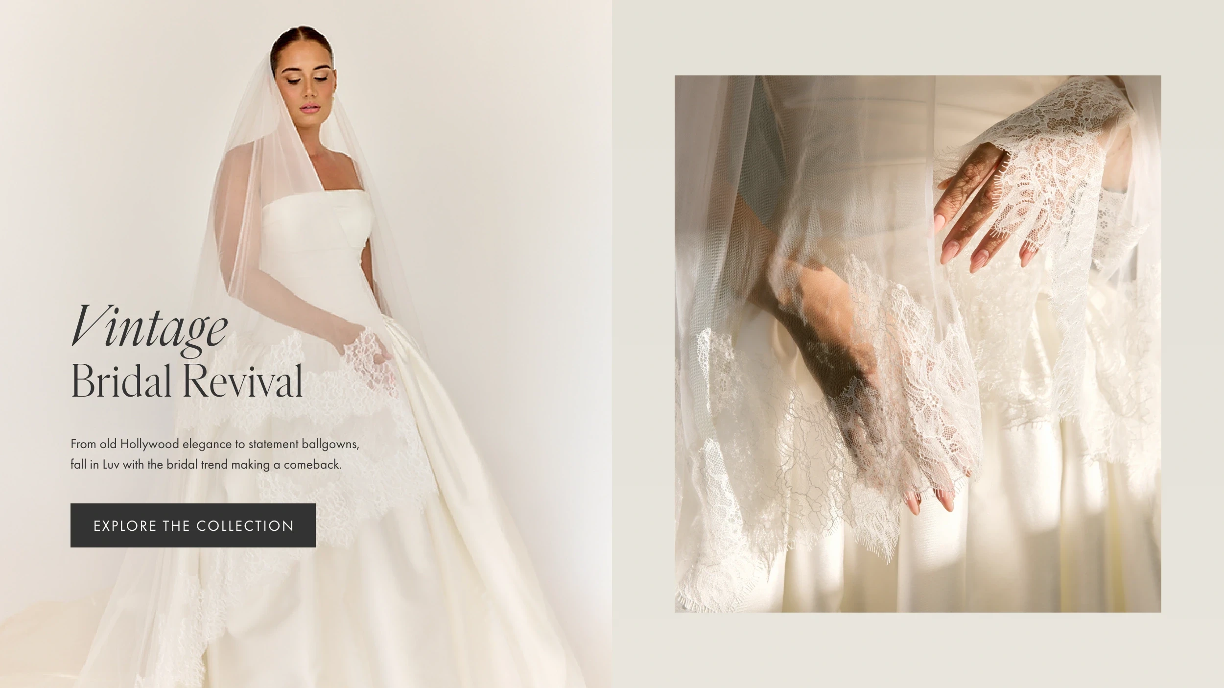 Model wearing ballgown, desktop banner