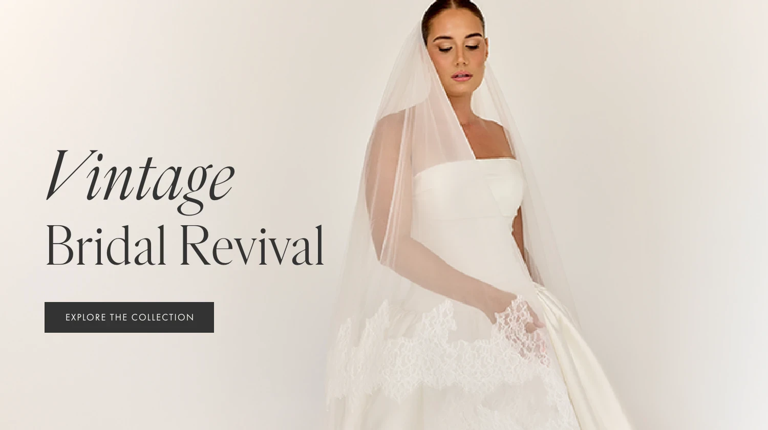 Model wearing ballgown, mobile banner